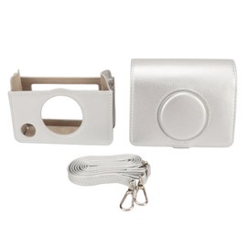 Instant Camera Case Vintage Magnetic Flip Top Scratch Proof with Shoulder Strap Camera PU Leather Bag for Mini EVO Silver