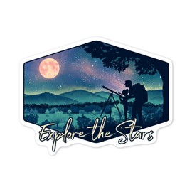 Die Cut Sticker Explore The Stars, Night Sky, Textured Watercolor, Contour Vinyl Sticker 1 to 3 inches (Waterproof Decal for Cars, Water Bottles, Laptops, Coolers), Small