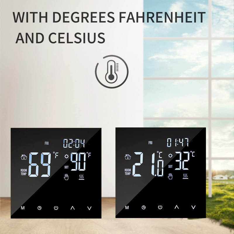 Intelligent Heating Thermostat, Digital Temperature Controller, Touch Screen LCD Display,