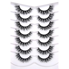 Pooplunch False Eyelashes Fluffy Cat Eye Look Wispy Fake Eyelashes Faux Mink Lashs 7 Pairs Pack