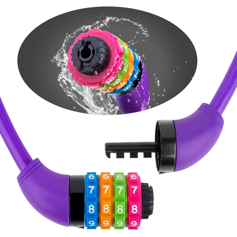GOLDPOOL Children's Bicycle Lock Purple Bicycle Lock with Numbers 650
