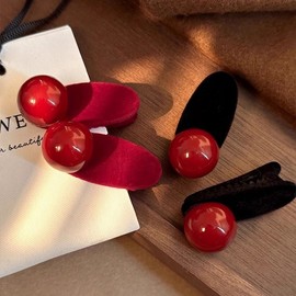 New Year Red Mini Oval Pearl Hair Claw Clip Free Size/Black [1 Pack] 20ea