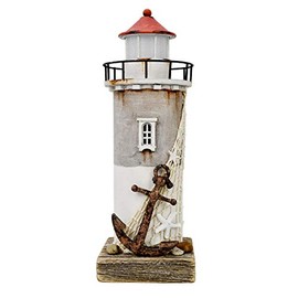 Wooden Lighthouse Decor with Light, Decorative Nautical Lighthouse Rustic Ocean Sea Beach Themed Lighthouse Decoration, Handcrafted Tabletop Nautical Themed Home Decor Bathroom Decor (11.4âH)
