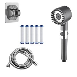 Lqucwepp Ion Drops Filtered Shower Heads, Universal High Pressure Boosting Filter Handheld Shower Heads for Hard Water with 1.5m Hose with 5 Filters and Holder