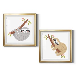 Abstract Wall Art, Wall Décor Print, Animals, Flowers, Coastal, Geometric, and Vibrant Colors, With Matte Board, Acrylic Glass, and Hanging Hardware - Grey Sloth - Gold Framed - 30X30