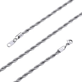 3mm Flat Rope Chain Necklace, 316L Stainless Steel Hip Hop Jewelry with Gift Box 46, 51, 55, 61, 66, 71, 76 CM