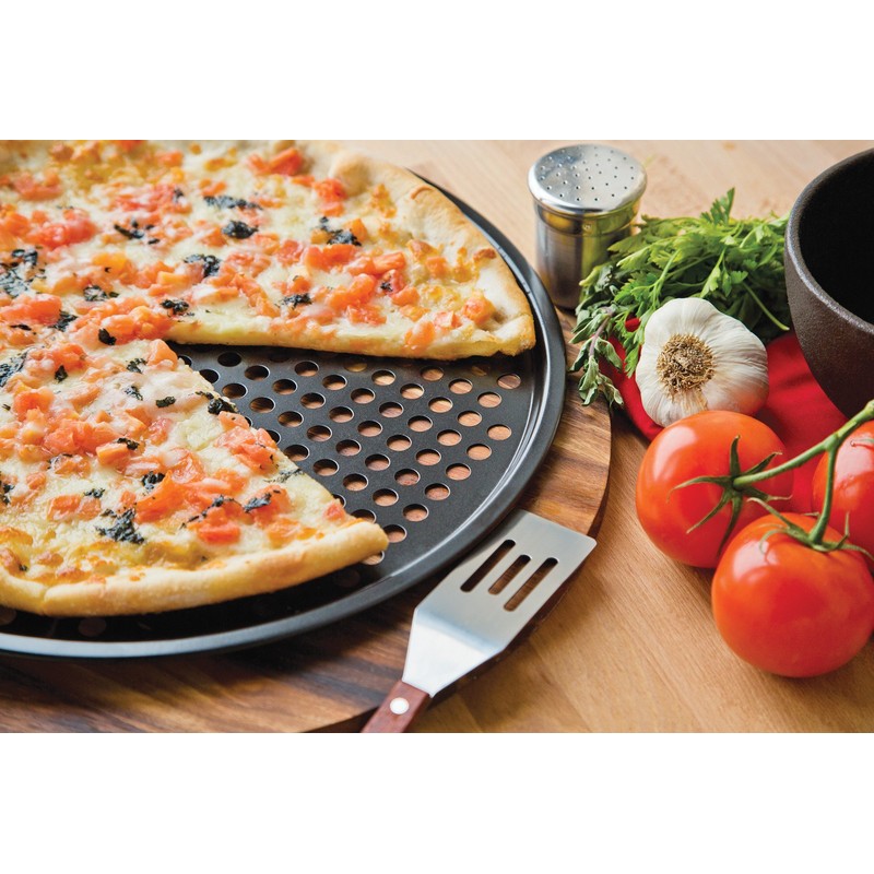 Fox Run Pizza Pan, Non-Stick Pizza Crisper Pan, 14.5", Carbon