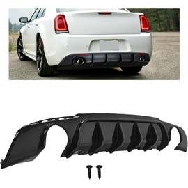 KUAFU Rear Bumper Diffuser Compatible with 2015-2023 Chrysler 300 Models Dual Round Exhaust Shark Fin Rear Bumper Lower Valance Diffuser Lip Splitter (Gloss Black)
