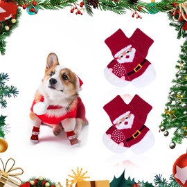 4 Pieces Christmas Dog Socks Paws Stop Licking Santa Anti Slip Dog Grip Socks Paw Protectors Claw Socks Prevent Scratching Strong Traction Prevent Scratching Adjustable Strap for Puppy Dogs Floor (M)