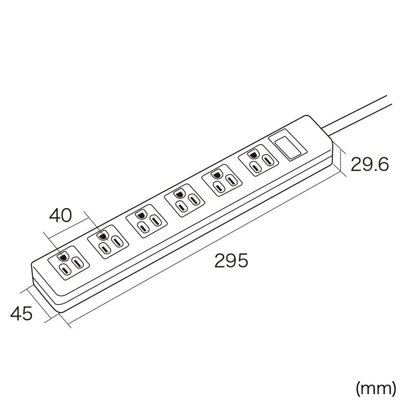 Sanwa Supply TAP-N3625N Power Strip, 3P, 6 Socks, 6.5 ft