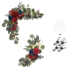Gkvszy Red Artificial Flower Swag (Set of 2) for Welcome Sign Wedding Arch Flower Floral Swag Decor Wedding Ceremony Reception Party Table Home Decoration Burgundy and Navy Blue