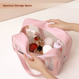 SZDPC Large Toiletry Bag for Men and Women, Travel Toiletry Bag with Carry Handle, Matt Translucent Shower Bag, PINK-L, Matt translucent