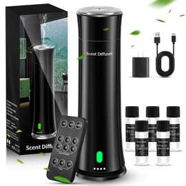 Waterless Scent Diffuser Kit — Covers 1,500 sq. ft. Suitable for Large Rooms, Home, Offices, and Hotels. Includes Five Essential Oils and Remote Control. Black