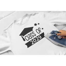 Class Of 2029 Decal, Graduation Iron On Decal, DIY Craft, Heat Transfer, Senior Tshirt Patch, Vinyl Applique for Shirt, Pick Size & Color, Iron-On Almost Anything in 5 Min. (Navy)