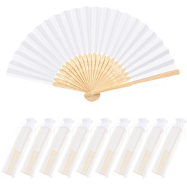 Bouiexye 10pcs White Bamboo Folding Paper Fans Foldable Hand Held Paper Fan for Weddings Dancing Party Favors Summer Party Home Decorations
