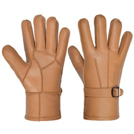 Harssidanzar Winter Leather Gloves For Mens Warmth Sheepskin Shearling Lined Thermal Gloves SM042CA,Camel,Size L