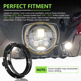 Chelhead 17.8 cm Round LED Headlight Decorative Ring, Black, Motorcycle LED Headlight Holder, Compatible with Electra Glide Ultra Classic, Ultra Limited, Heritage Softail, Jeep Wrangler JK etc