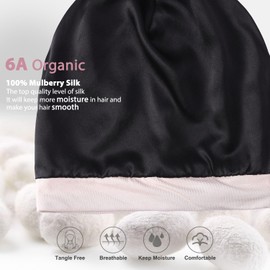 Hat Hut 100% Mulberry Silk Lined Sleep Cap Pure Silk Bonnet for Curly Hair Wrap Bonnet for Sleeping Slouchy Beanie for Men Women (AU, Alpha, One Size, Pink)