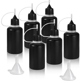 HARSKIYER 30ml Precision Tip Applicator Bottle, 6 Pcs Black Fine Needle Tip Squeeze Bottles with 2 Mini Funnel, Fine Line Applicator wtih Leak-Proof Caps for DIY, Paint, Quilling, Craft, Acrylic