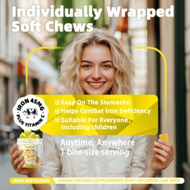 Iron Soft Chew Supplement with Vitamin C | Pineapple Flavored | Gluten Free | Iron Supplement for Women Men and Kids | 60 Count | 2 Month Supply