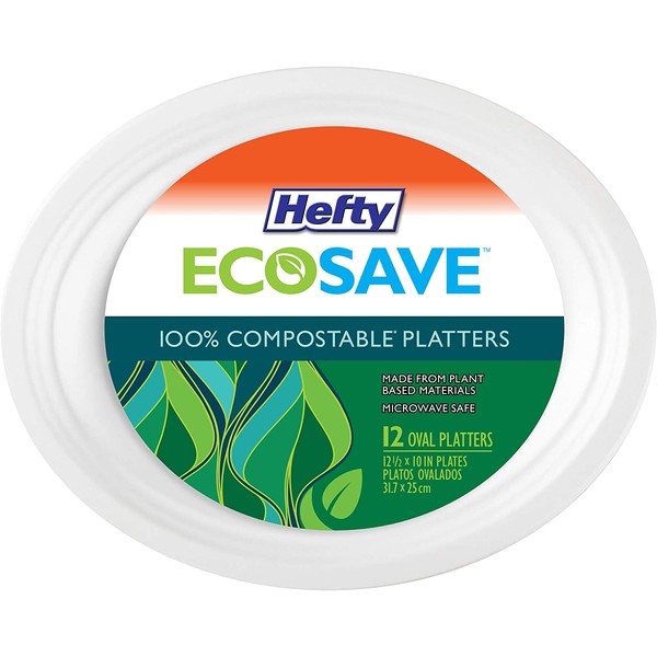 Hefty ECOSAVE 100% Compostable Paper Oval Platter, 12 Count