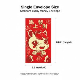 36 Pcs Year of the Horse Chinese New Year Red Envelopes – 6 Assorted Cute Cartoon Zodiac Designs, Lunar New Year & Spring Festival Lucky Money Cash Gift Envelopes with Traditional Chinese Blessings