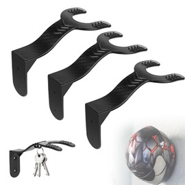 Funtery Pack of 3 Helmet Wall Mount, Helmet Holder with Hook Holder for Motorcycle Helmet, Wall Mount, Helmet Holder for Hanging Keys and Motorcycle Helmet