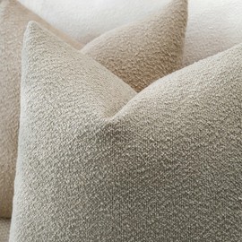 JOTOM Set of 2 Cushion Covers 40x40 cm Textured Boucle Oatmeal Decorative Throw Pillow Covers 16x16 Inch Square Cushion Case Home Decor Pillowcases for Couch Sofa Living Room Bed (Oatmeal)