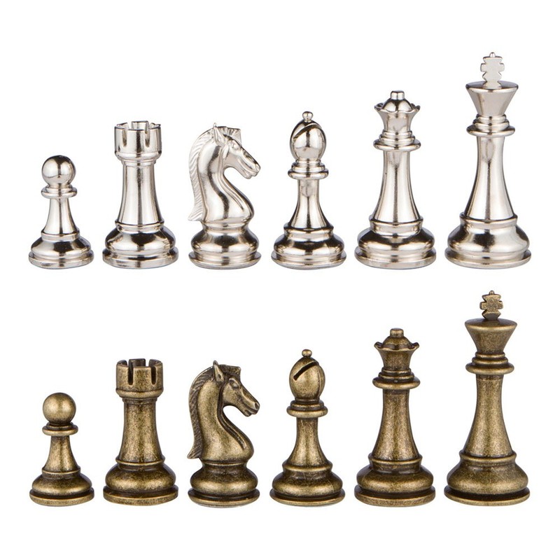 Neptune Silver and Bronze Metal Chess Pieces with 3.5 Inch