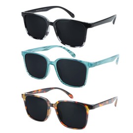 Reading Sunglasses Vintage Square for Men and Women UV400 Protection Outdoor Shades 3 Pack (Black White+Slateblue+Tortoise, +1.00 Magnification)