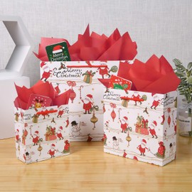 SHIPKEY 12 Pack Christmas Gift Bags, Santa Bags with Tissue Paper and Greeting Cards Christmas Treat Bags Assorted Sizes