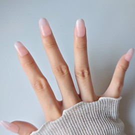 SLSXNL Press on Nails Almond Gradient Pink Stick on Nails Reusable 24Pcs 12 Sizes Fake Nail Art Semi-Transparent