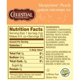 Celestial Seasonings Herbal Tea, Sleepytime Peach, 20 Count (Pack Of 6)