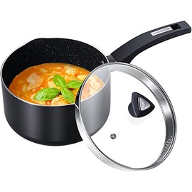 3 Quart Pot-3 qt Saucepan with Lid, Nonstick Saucepan with Lid, 4.4" Deep Soup Pot, Sauciers, Heating Fast, Easy to Clean, Comfortable Handle, Suitable for Every Stove, Black