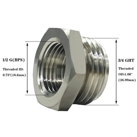 Beduan Stainless Steel 3/4" GHT Male x 1/2" G(IPS) Female Bathroom Show Tube to Garden Hose Connector Adapter Fitting(Pack of 1)