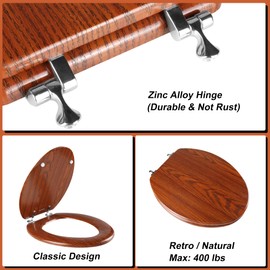 Elongated Toilet Seat Molded Wood Toilet Seat with Zinc Alloy Hinges, Easy to Install also Easy to Clean, Anti-pinch Wooden Toilet Seat by Angol Shiold (Elongated, Brownish Yellow)