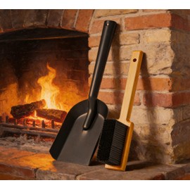 Kingson Fireplace Shovel Black Ash Shovel and Brush, Dustpan Set Small, Durable Steel, Set with Fireplace Dustpan and Brush, Coal Shovel