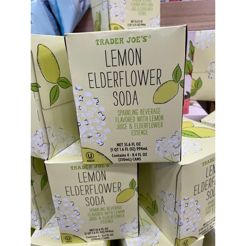 TRADER JOE'S LEMON ELDERFLOWER SODA 4 - 8.4 FL OZ