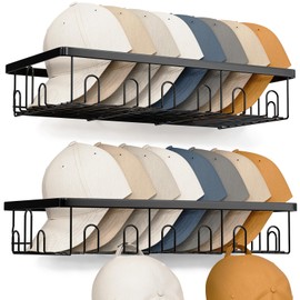LUOFNI Hat Rack for Wall, 2 Pack Large Hat Organizer with More Hooks, Holds 56 Caps, Metal Wall Mounted Hat Holder for Baseball Caps, Closet Bedroom Kitchen Bathroom, Black