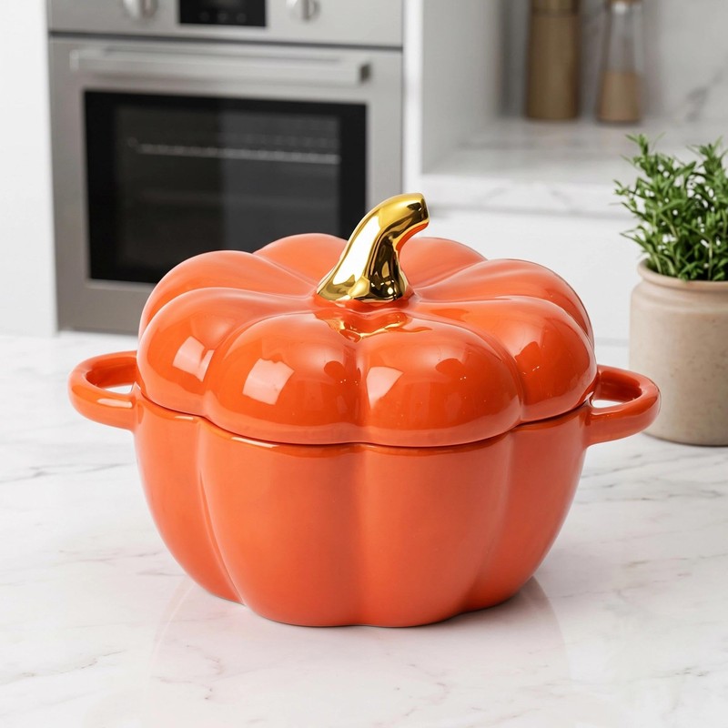 Pumpkin Shaped Ceramic Casserole Pot