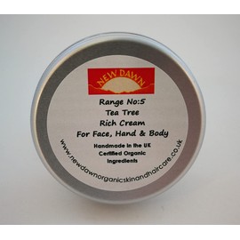 Organic Natural Tea Tree Rich Cream/Moisturiser for Dry skin - Range No.5 - Made with Coconut, Rosehip and Starflower Oil (75ml)