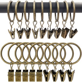 AMZSEVEN 100 Pack Curtain Rings with Clips, Drapery Clips with Rings, Drapes Rings 1.26 in Interior Diameter, Fits up to 1 in Curtain Rod, Bronze