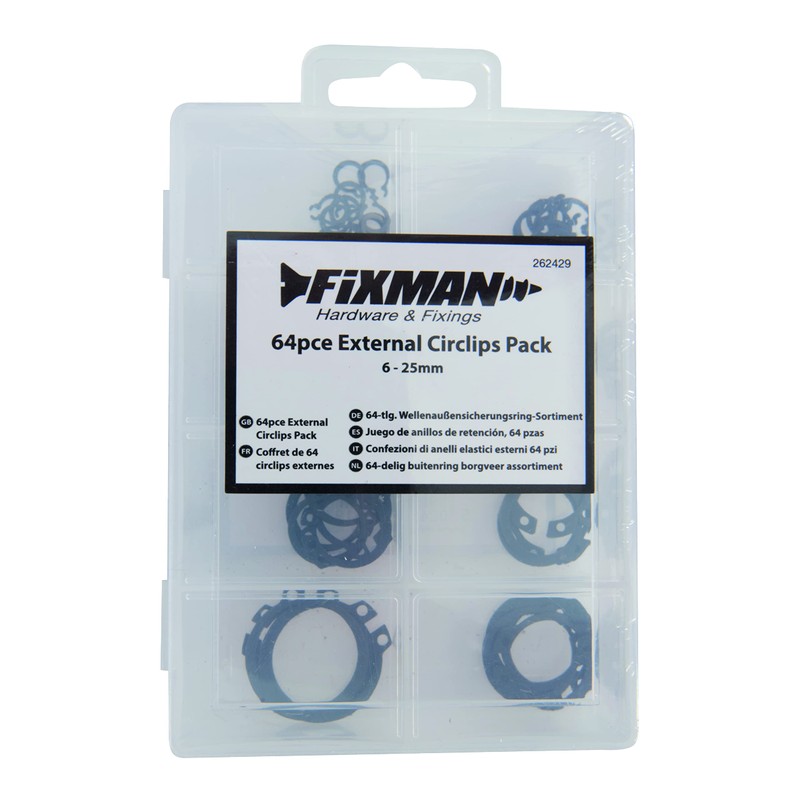 Fixman 262429 External Circlips Pack 64pce , Black