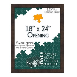 (1) -18x24-1.25" Flat Espresso Profile - Puzzle Frame - Hanging Hardware and Plexiglass Included
