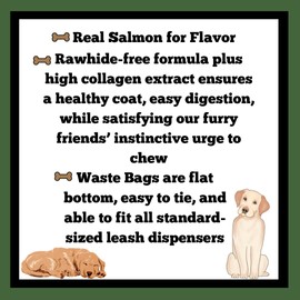 AccessiPets Dog Chews Bundles for Medium and Large Dogs, 6 Inch Rawhide Free Alternative Collagen Rolls Bundle with 1 Dog Waste Roll, Long-Lasting Dental Treats (Salmon, 4 Count)