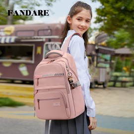 FANDARE School Backpack School Bag Backpack School Bag for Teenagers Boys Girls Students Outdoor Travel Daypacks Leisure Backpack Waterproof Nylon, pink, cute