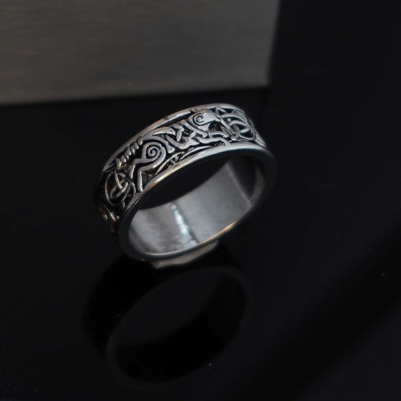 Wolf Ring for Men, Retro Wolf Totem Rings, Cross Line