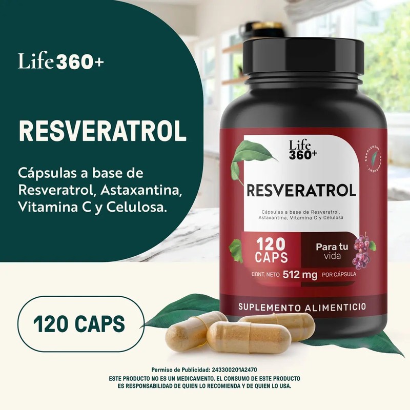Resveratrol 120 Cápsulas Suplemento Alimenticio Antioxidante Life 360