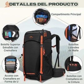 RAINSMORE 40L Mochila Senderismo Mujer Hombre Mochila Impermeable Mochila Camping Bandas Reflectantes Silbato Mochila Hiking Plegable y Ligera para Montañismo Campismo Viaje Deportes Outdoor Ciclismo