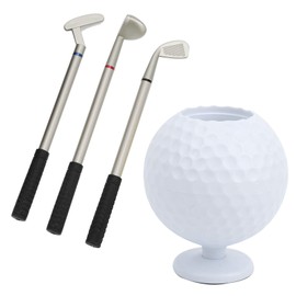 Golf Ball Pen Holder,Portable Mini Desktop Ball Model Pen Holder with 3 Golf Cue Pens for Home Office
